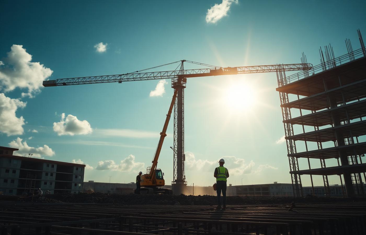 Commercial construction site with tower crane in South Florida