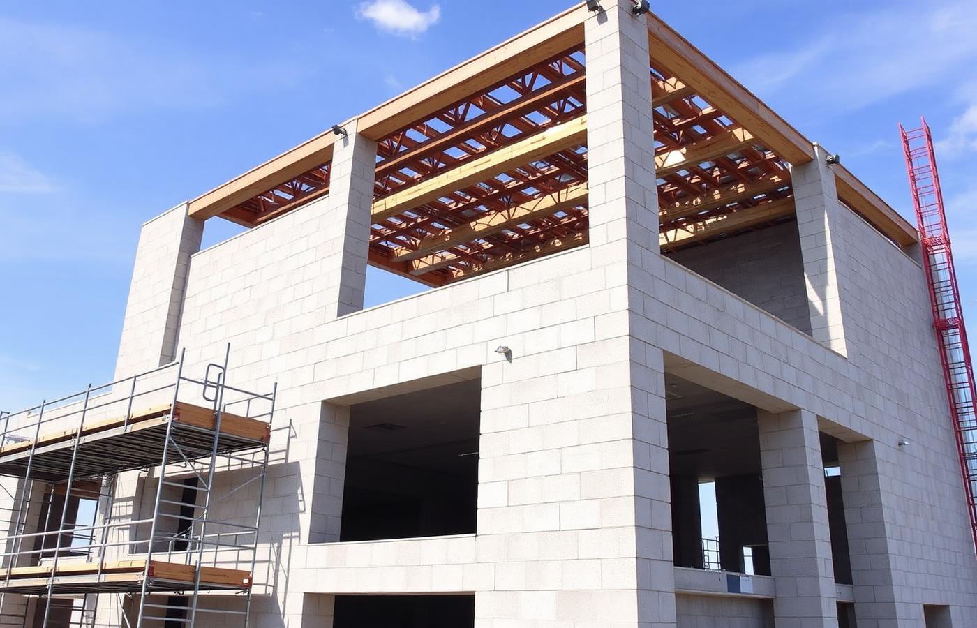 Masonry shell construction of a new commercial building